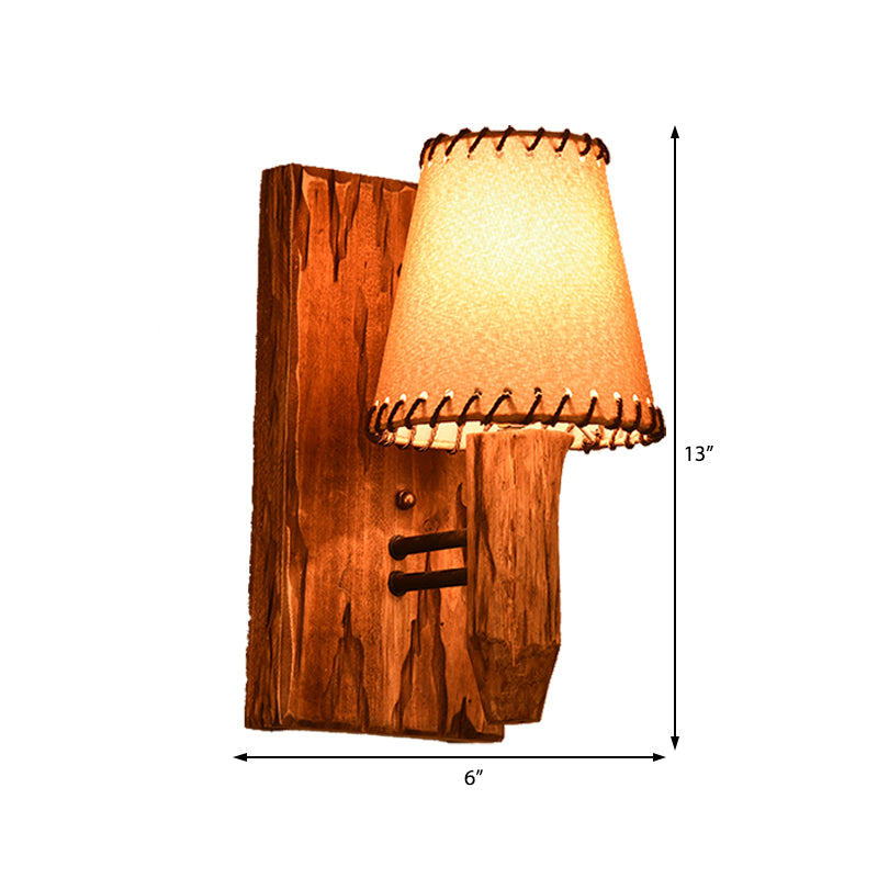 1/2-Light Tapered Wall Lamp Industrial Wood Fabric Sconce Light Fixture for Dining Room Clearhalo 'Industrial wall lights' 'Industrial' 'Middle century wall lights' 'Rustic wall lights' 'Tiffany' 'Wall Lamps & Sconces' 'Wall Lights' Lighting' 513204