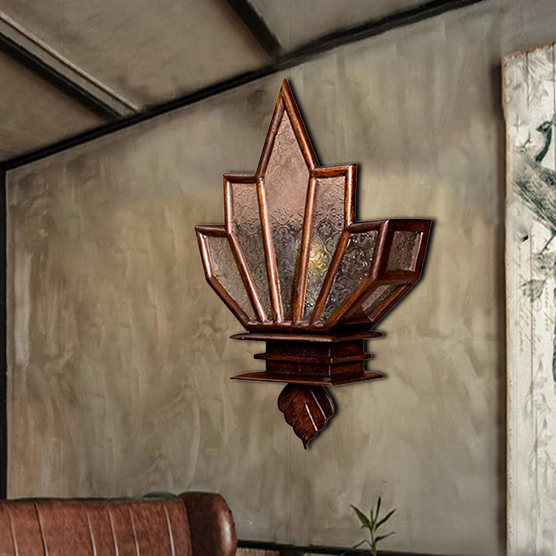 1 Light Wall Lamp Lighting Rustic Style Vibrant Shaped Clear Textured Glass Sconce Light Fixture in Brown Brown Clearhalo 'Industrial wall lights' 'Industrial' 'Middle century wall lights' 'Rustic wall lights' 'Tiffany' 'Wall Lamps & Sconces' 'Wall Lights' Lighting' 513225