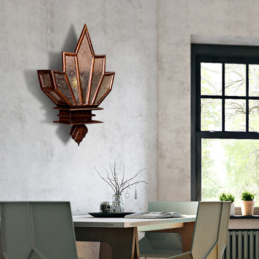 1 Light Wall Lamp Lighting Rustic Style Vibrant Shaped Clear Textured Glass Sconce Light Fixture in Brown Clearhalo 'Industrial wall lights' 'Industrial' 'Middle century wall lights' 'Rustic wall lights' 'Tiffany' 'Wall Lamps & Sconces' 'Wall Lights' Lighting' 513226