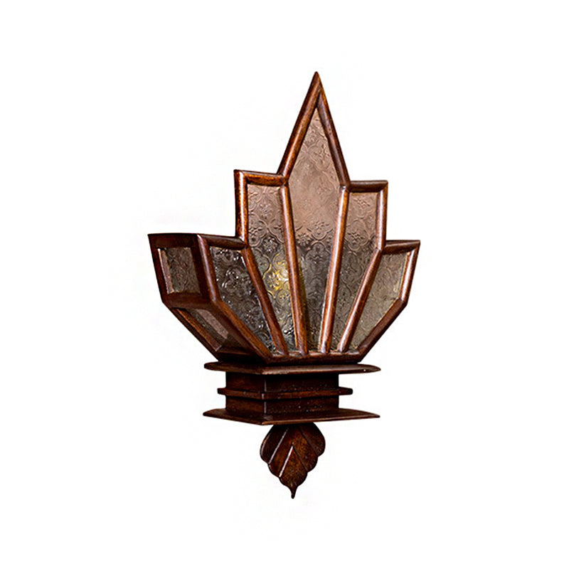 1 Light Wall Lamp Lighting Rustic Style Vibrant Shaped Clear Textured Glass Sconce Light Fixture in Brown Clearhalo 'Industrial wall lights' 'Industrial' 'Middle century wall lights' 'Rustic wall lights' 'Tiffany' 'Wall Lamps & Sconces' 'Wall Lights' Lighting' 513227