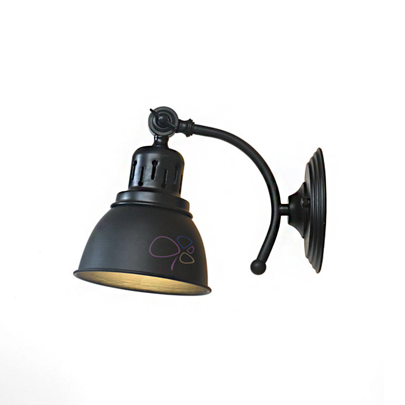 1 Bulb Dome Shade Sconce Lamp Industrial Black/Rust Metal Wall Mounted Light for Dining Room Clearhalo 'Art deco wall lights' 'Cast Iron' 'Glass' 'Industrial wall lights' 'Industrial' 'Middle century wall lights' 'Modern' 'Rustic wall lights' 'Tiffany' 'Traditional wall lights' 'Wall Lamps & Sconces' 'Wall Lights' Lighting' 513233