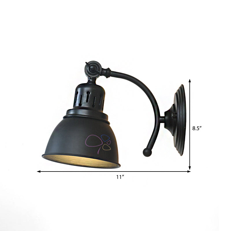 1 Bulb Dome Shade Sconce Lamp Industrial Black/Rust Metal Wall Mounted Light for Dining Room Clearhalo 'Art deco wall lights' 'Cast Iron' 'Glass' 'Industrial wall lights' 'Industrial' 'Middle century wall lights' 'Modern' 'Rustic wall lights' 'Tiffany' 'Traditional wall lights' 'Wall Lamps & Sconces' 'Wall Lights' Lighting' 513234