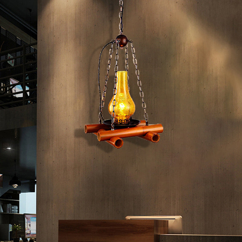 Vintage Vase Shade Pendant Lighting 1 Light Crackle Glass Hanging Light Fixture in Black/Brown Clearhalo 'Art Deco Pendants' 'Black' 'Cast Iron' 'Ceiling Lights' 'Ceramic' 'Crystal' 'Industrial Pendants' 'Industrial' 'Metal' 'Middle Century Pendants' 'Pendant Lights' 'Pendants' 'Rustic Pendants' 'Tiffany' Lighting' 513303