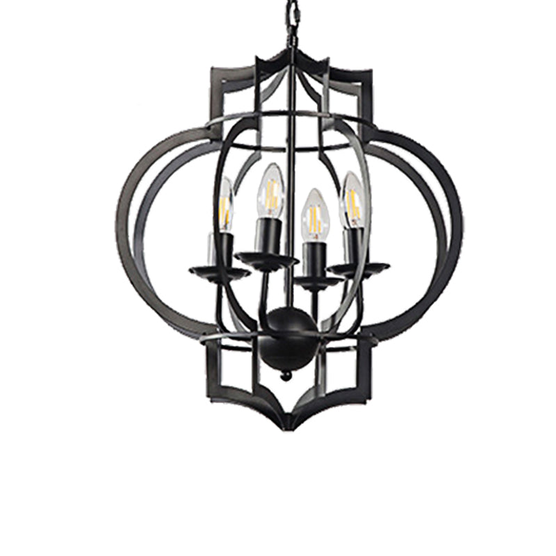 4-Bulb Ceiling Lamp with Candle Metal Shade Industrial Dining Room Chandelier Pendant Light in Black Clearhalo 'Cast Iron' 'Ceiling Lights' 'Chandeliers' 'Industrial Chandeliers' 'Industrial' 'Metal' 'Middle Century Chandeliers' 'Rustic Chandeliers' 'Tiffany' Lighting' 513321
