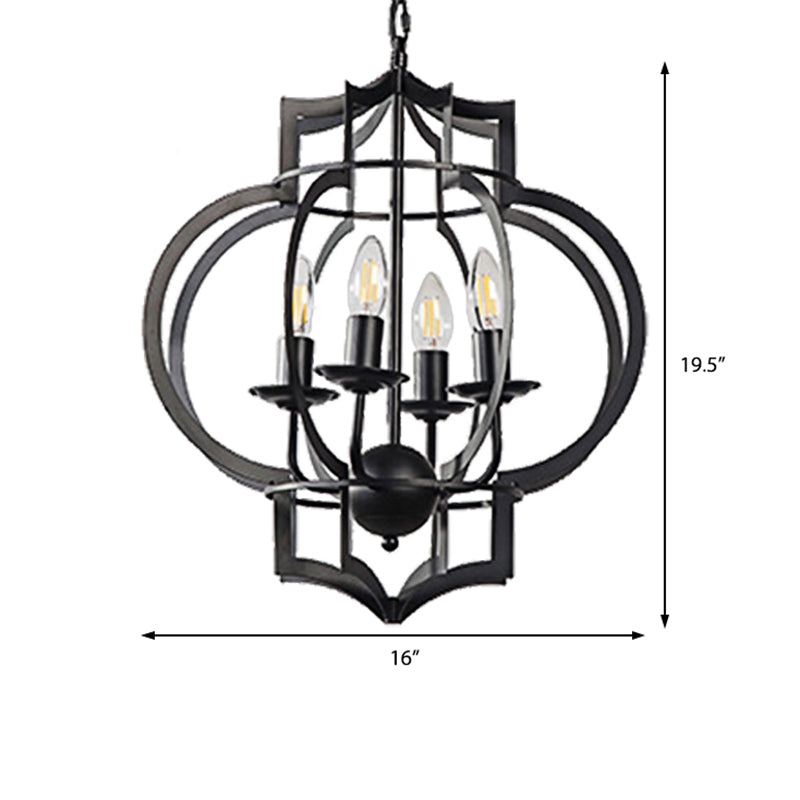 4-Bulb Ceiling Lamp with Candle Metal Shade Industrial Dining Room Chandelier Pendant Light in Black Clearhalo 'Cast Iron' 'Ceiling Lights' 'Chandeliers' 'Industrial Chandeliers' 'Industrial' 'Metal' 'Middle Century Chandeliers' 'Rustic Chandeliers' 'Tiffany' Lighting' 513322