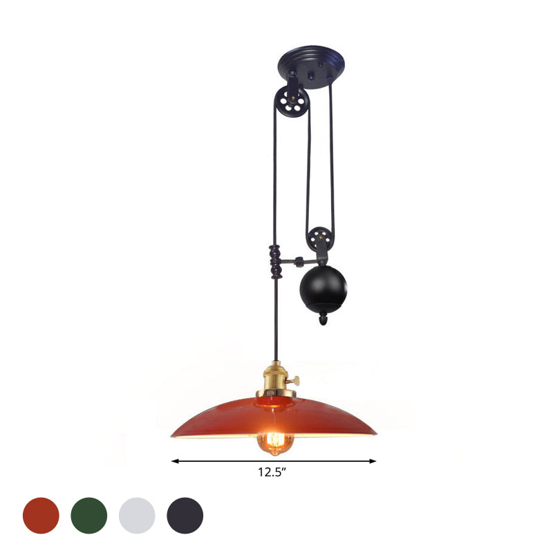 1 Light Hanging Ceiling Light with Dome Metal Shade Industrial Living Room Pendant Lighting in Black/White/Red Clearhalo 'Art Deco Pendants' 'Black' 'Cast Iron' 'Ceiling Lights' 'Ceramic' 'Crystal' 'Industrial Pendants' 'Industrial' 'Metal' 'Middle Century Pendants' 'Pendant Lights' 'Pendants' 'Rustic Pendants' 'Tiffany' Lighting' 513349