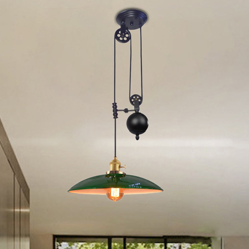 1 Light Hanging Ceiling Light with Dome Metal Shade Industrial Living Room Pendant Lighting in Black/White/Red Green Clearhalo 'Art Deco Pendants' 'Black' 'Cast Iron' 'Ceiling Lights' 'Ceramic' 'Crystal' 'Industrial Pendants' 'Industrial' 'Metal' 'Middle Century Pendants' 'Pendant Lights' 'Pendants' 'Rustic Pendants' 'Tiffany' Lighting' 513350