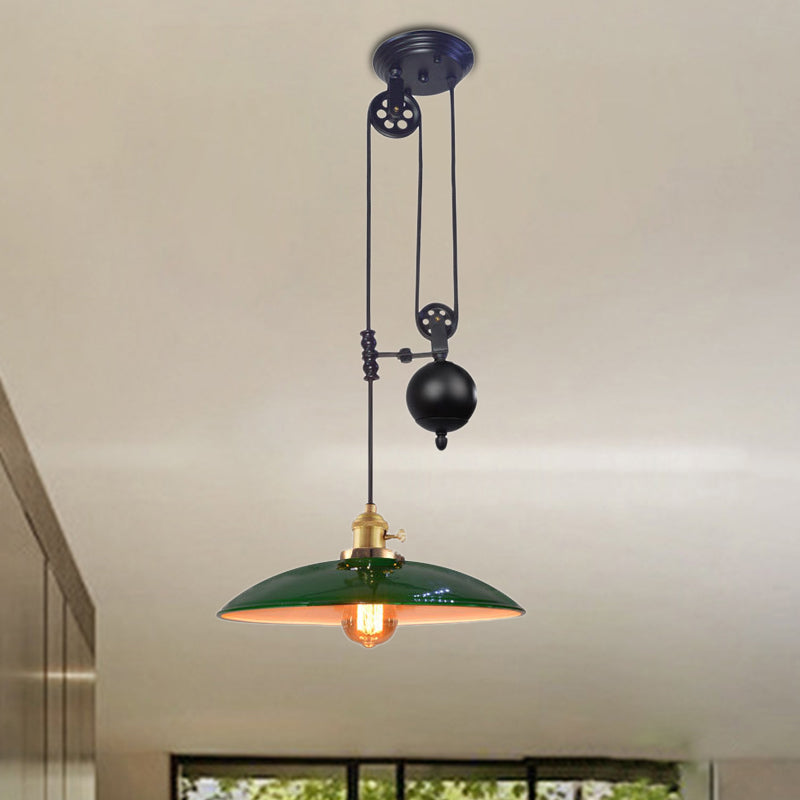 1 Light Hanging Ceiling Light with Dome Metal Shade Industrial Living Room Pendant Lighting in Black/White/Red Green Clearhalo 'Art Deco Pendants' 'Black' 'Cast Iron' 'Ceiling Lights' 'Ceramic' 'Crystal' 'Industrial Pendants' 'Industrial' 'Metal' 'Middle Century Pendants' 'Pendant Lights' 'Pendants' 'Rustic Pendants' 'Tiffany' Lighting' 513350