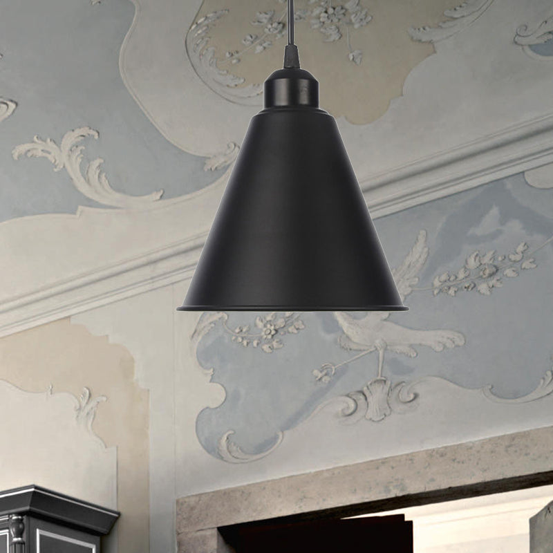 1 Light Indoor Pendant Lighting Farmhouse Black/White Hanging Light Fixture with Cone/Wavy/Wide Flare Metal Shade Clearhalo 'Art Deco Pendants' 'Black' 'Cast Iron' 'Ceiling Lights' 'Ceramic' 'Crystal' 'Industrial Pendants' 'Industrial' 'Metal' 'Middle Century Pendants' 'Pendant Lights' 'Pendants' 'Rustic Pendants' 'Tiffany' Lighting' 513368