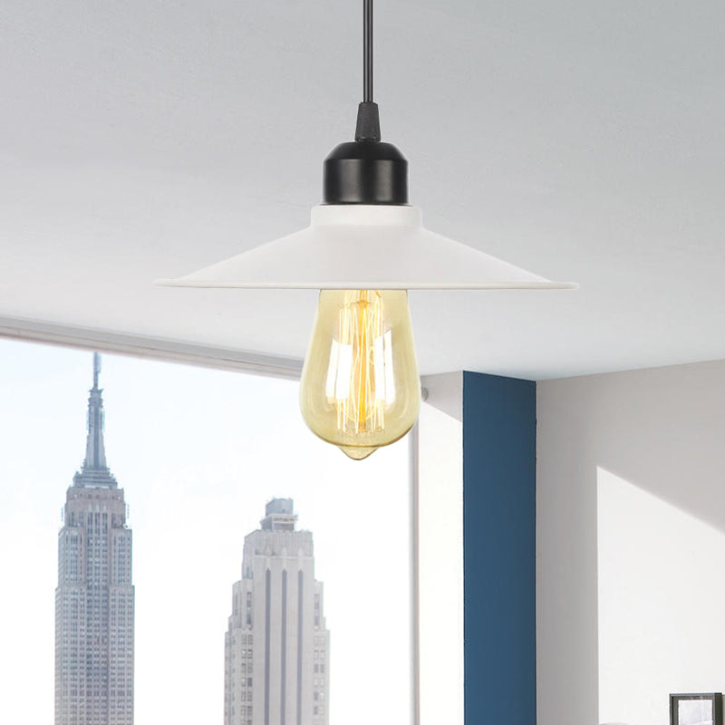 1 Light Indoor Pendant Lighting Farmhouse Black/White Hanging Light Fixture with Cone/Wavy/Wide Flare Metal Shade Clearhalo 'Art Deco Pendants' 'Black' 'Cast Iron' 'Ceiling Lights' 'Ceramic' 'Crystal' 'Industrial Pendants' 'Industrial' 'Metal' 'Middle Century Pendants' 'Pendant Lights' 'Pendants' 'Rustic Pendants' 'Tiffany' Lighting' 513376