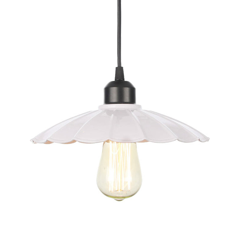 1 Light Indoor Pendant Lighting Farmhouse Black/White Hanging Light Fixture with Cone/Wavy/Wide Flare Metal Shade Clearhalo 'Art Deco Pendants' 'Black' 'Cast Iron' 'Ceiling Lights' 'Ceramic' 'Crystal' 'Industrial Pendants' 'Industrial' 'Metal' 'Middle Century Pendants' 'Pendant Lights' 'Pendants' 'Rustic Pendants' 'Tiffany' Lighting' 513383