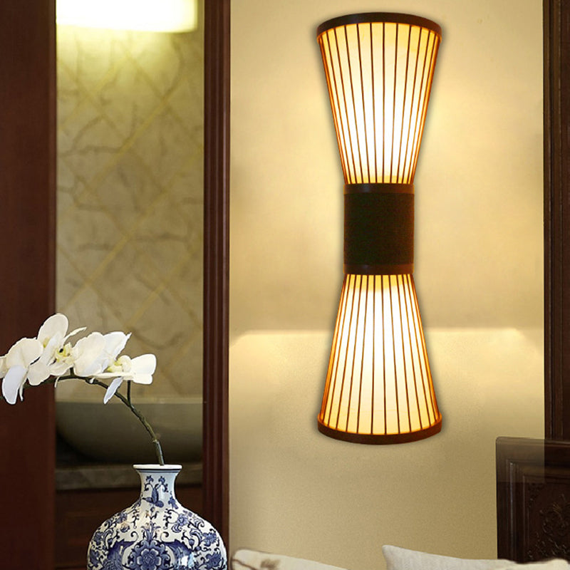 Bamboo Hourglass Sconce Light Modern 2 Bulbs Wall Lighting Fixture in Bronze for Living Room Clearhalo 'Modern wall lights' 'Modern' 'Wall Lamps & Sconces' 'Wall Lights' Lighting' 513397