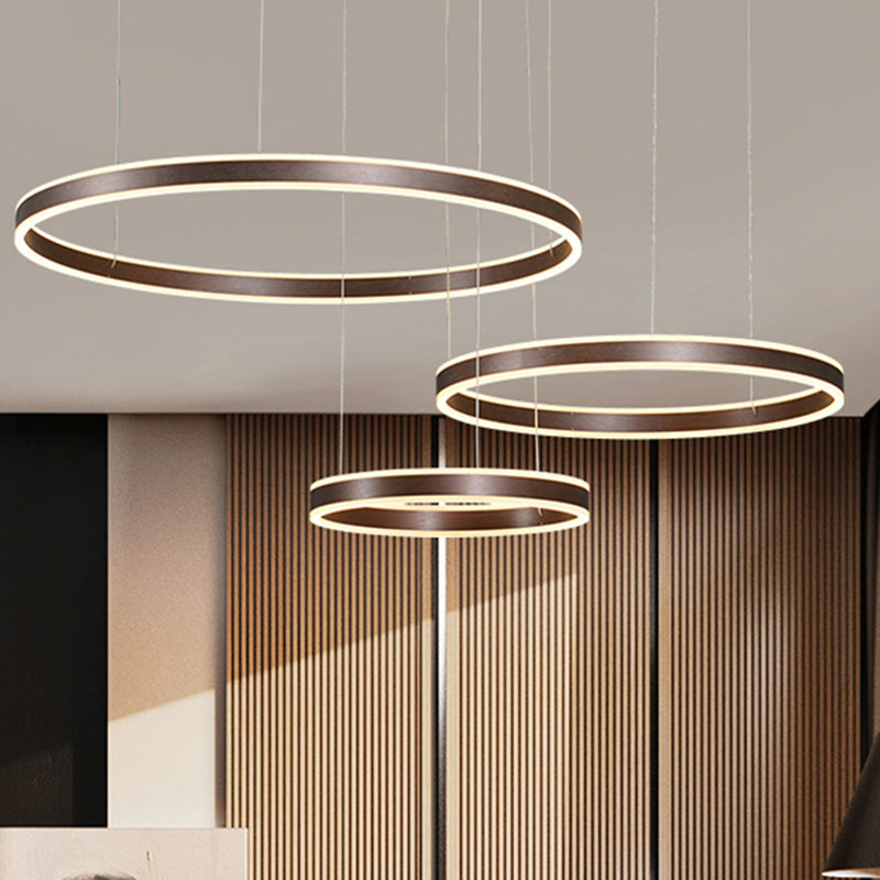 3/4-Light Circular LED Chandelier Contemporary Coffee Acrylic Pendant Lighting in Warm/White Light Clearhalo 'Ceiling Lights' 'Chandeliers' 'Modern Chandeliers' 'Modern' Lighting' 513474