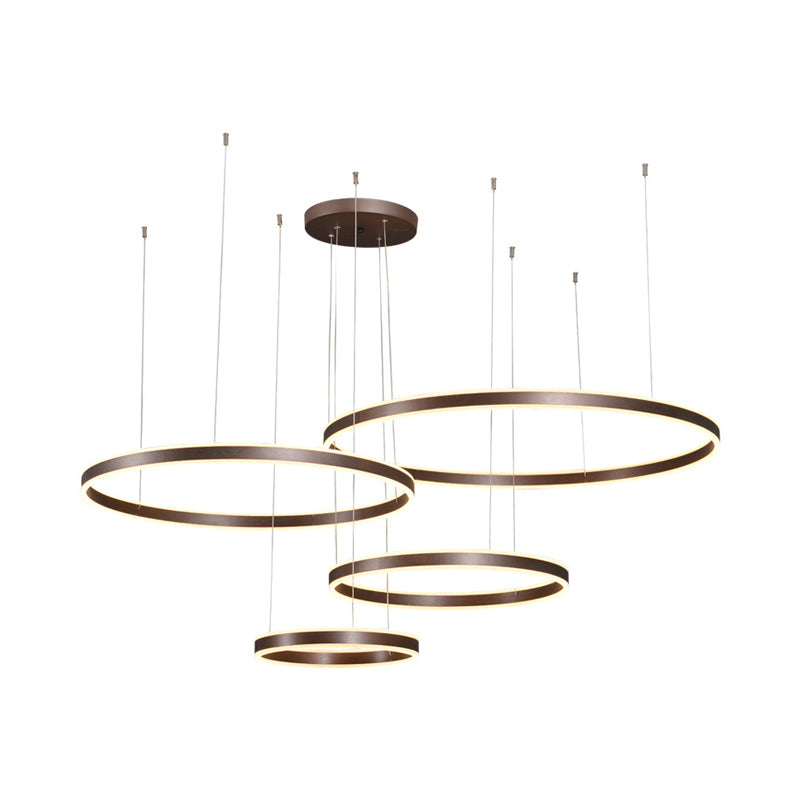 3/4-Light Circular LED Chandelier Contemporary Coffee Acrylic Pendant Lighting in Warm/White Light Clearhalo 'Ceiling Lights' 'Chandeliers' 'Modern Chandeliers' 'Modern' Lighting' 513479