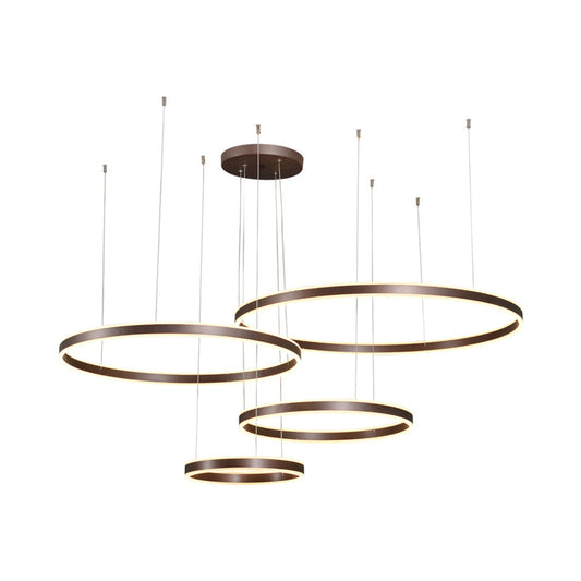 3/4-Light Circular LED Chandelier Contemporary Coffee Acrylic Pendant Lighting in Warm/White Light Clearhalo 'Ceiling Lights' 'Chandeliers' 'Modern Chandeliers' 'Modern' Lighting' 513479