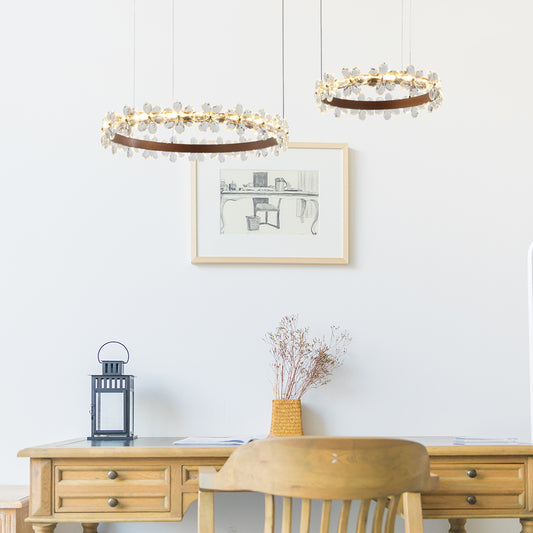 Garland Shape Crystal Chandelier Light Contemporary 2/3 Lights Coffee Led Hanging Pendant Lamp in White/Warm Light 2 Coffee Clearhalo 'Ceiling Lights' 'Chandeliers' 'Modern Chandeliers' 'Modern' Lighting' 513531