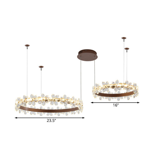 Garland Shape Crystal Chandelier Light Contemporary 2/3 Lights Coffee Led Hanging Pendant Lamp in White/Warm Light Clearhalo 'Ceiling Lights' 'Chandeliers' 'Modern Chandeliers' 'Modern' Lighting' 513534