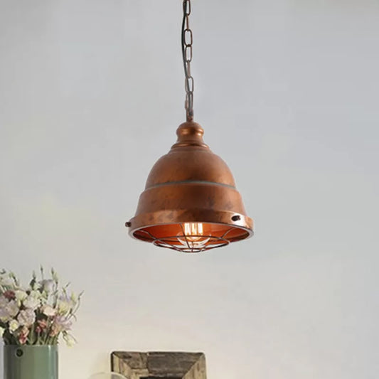 Metal Caged Hanging Ceiling Light Vintage 1 Light Dining Room Pendant Lamp in Rust Clearhalo 'Art Deco Pendants' 'Cast Iron' 'Ceiling Lights' 'Ceramic' 'Crystal' 'Industrial Pendants' 'Industrial' 'Metal' 'Middle Century Pendants' 'Pendant Lights' 'Pendants' 'Tiffany' Lighting' 513578