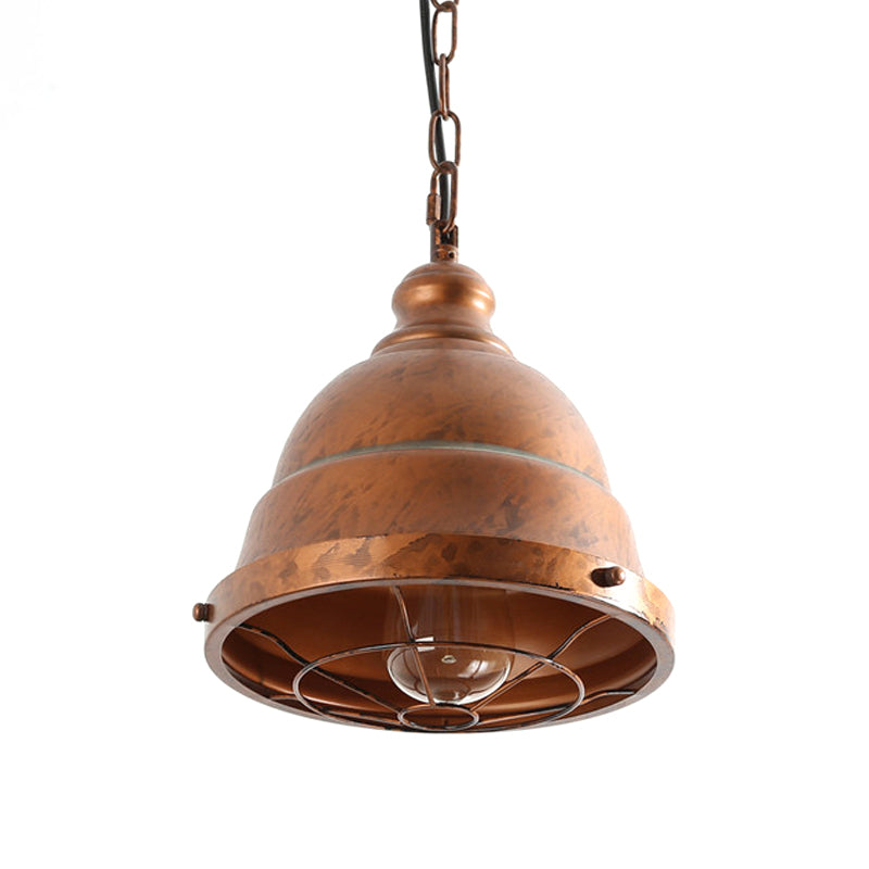 Metal Caged Hanging Ceiling Light Vintage 1 Light Dining Room Pendant Lamp in Rust Clearhalo 'Art Deco Pendants' 'Cast Iron' 'Ceiling Lights' 'Ceramic' 'Crystal' 'Industrial Pendants' 'Industrial' 'Metal' 'Middle Century Pendants' 'Pendant Lights' 'Pendants' 'Tiffany' Lighting' 513579