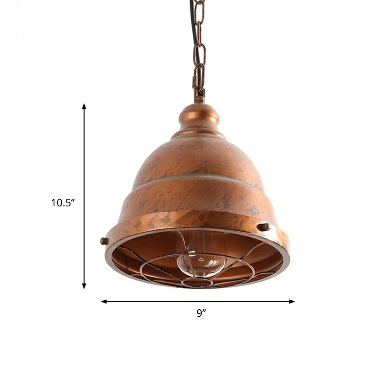 Metal Caged Hanging Ceiling Light Vintage 1 Light Dining Room Pendant Lamp in Rust Clearhalo 'Art Deco Pendants' 'Cast Iron' 'Ceiling Lights' 'Ceramic' 'Crystal' 'Industrial Pendants' 'Industrial' 'Metal' 'Middle Century Pendants' 'Pendant Lights' 'Pendants' 'Tiffany' Lighting' 513580