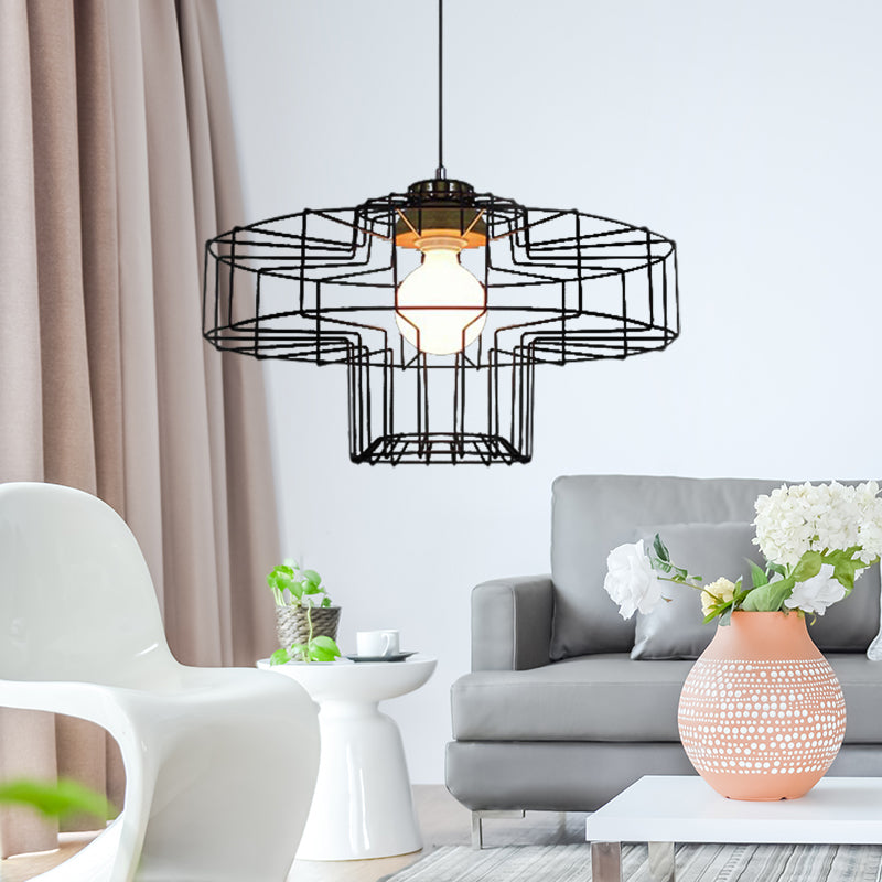 1 Head Hanging Pendant Light with Barrel/Cylinder Cage Shade Metal Retro Style Bedroom Hanging Lamp in Black Black Drum Clearhalo 'Art Deco Pendants' 'Black' 'Cast Iron' 'Ceiling Lights' 'Ceramic' 'Crystal' 'Industrial Pendants' 'Industrial' 'Metal' 'Middle Century Pendants' 'Pendant Lights' 'Pendants' 'Rustic Pendants' 'Tiffany' Lighting' 5136