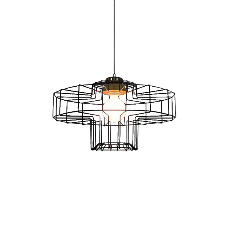 1 Head Hanging Pendant Light with Barrel/Cylinder Cage Shade Metal Retro Style Bedroom Hanging Lamp in Black Clearhalo 'Art Deco Pendants' 'Black' 'Cast Iron' 'Ceiling Lights' 'Ceramic' 'Crystal' 'Industrial Pendants' 'Industrial' 'Metal' 'Middle Century Pendants' 'Pendant Lights' 'Pendants' 'Rustic Pendants' 'Tiffany' Lighting' 5138