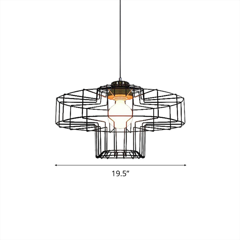1 Head Hanging Pendant Light with Barrel/Cylinder Cage Shade Metal Retro Style Bedroom Hanging Lamp in Black Clearhalo 'Art Deco Pendants' 'Black' 'Cast Iron' 'Ceiling Lights' 'Ceramic' 'Crystal' 'Industrial Pendants' 'Industrial' 'Metal' 'Middle Century Pendants' 'Pendant Lights' 'Pendants' 'Rustic Pendants' 'Tiffany' Lighting' 5139