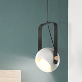 Iron Dome Pendant Lighting Modernist 1 Light White Finish Ceiling Hang Fixture with Rectangle Handle Clearhalo 'Ceiling Lights' 'Modern Pendants' 'Modern' 'Pendant Lights' 'Pendants' Lighting' 518767