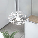 Geometry Cage Dining Room Pendant Iron 1-Bulb Contemporary Down Lighting in White White