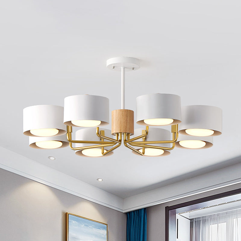 8 Heads Living Room Chandelier Modernist Grey/Green/White Finish Radial Pendant Light with Drum Iron Shade Clearhalo 'Ceiling Lights' 'Chandeliers' 'Modern Chandeliers' 'Modern' Lighting' 518893