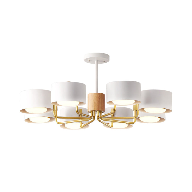 8 Heads Living Room Chandelier Modernist Grey/Green/White Finish Radial Pendant Light with Drum Iron Shade Clearhalo 'Ceiling Lights' 'Chandeliers' 'Modern Chandeliers' 'Modern' Lighting' 518894