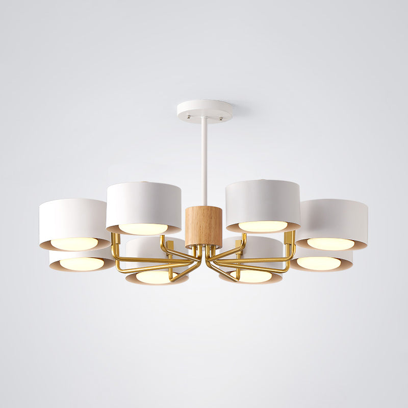 8 Heads Living Room Chandelier Modernist Grey/Green/White Finish Radial Pendant Light with Drum Iron Shade Clearhalo 'Ceiling Lights' 'Chandeliers' 'Modern Chandeliers' 'Modern' Lighting' 518895