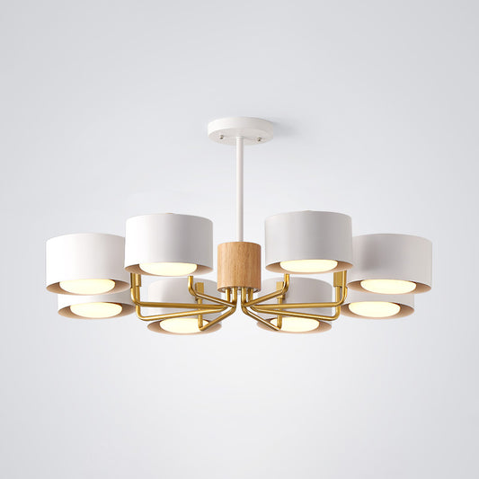 8 Heads Living Room Chandelier Modernist Grey/Green/White Finish Radial Pendant Light with Drum Iron Shade Clearhalo 'Ceiling Lights' 'Chandeliers' 'Modern Chandeliers' 'Modern' Lighting' 518895