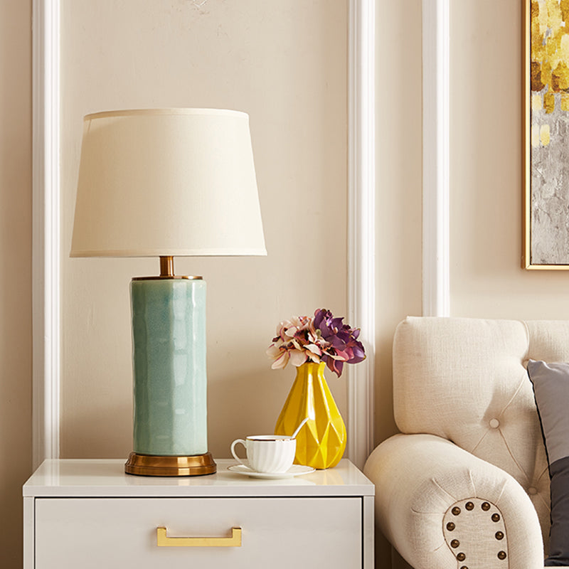 Contemporary 1 Head Task Lighting Green/Coffee Barrel Reading Book Light with Fabric Shade Clearhalo 'Lamps' 'Table Lamps' Lighting' 518994