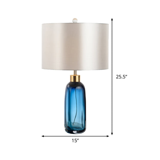 1 Bulb Study Task Lighting Modern Blue Small Desk Lamp with Cylindrical Fabric Shade Clearhalo 'Lamps' 'Table Lamps' Lighting' 519011