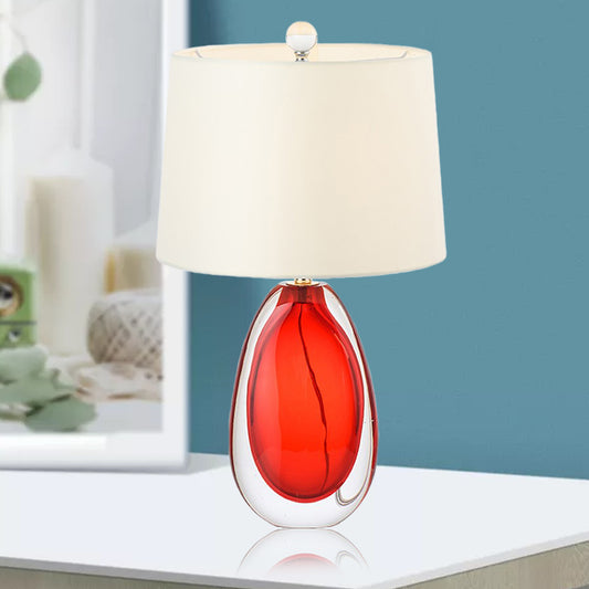 1 Bulb Living Room Task Light Modern Red Night Table Lamp with Barrel Fabric Shade Clearhalo 'Lamps' 'Table Lamps' Lighting' 519069