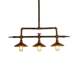 3 Lights Bell Shade Island Lighting Industrial Rust Iron Hanging Ceiling Lamp with Water Pipe Design Clearhalo 'Ceiling Lights' 'Island Lights' Lighting' 519105