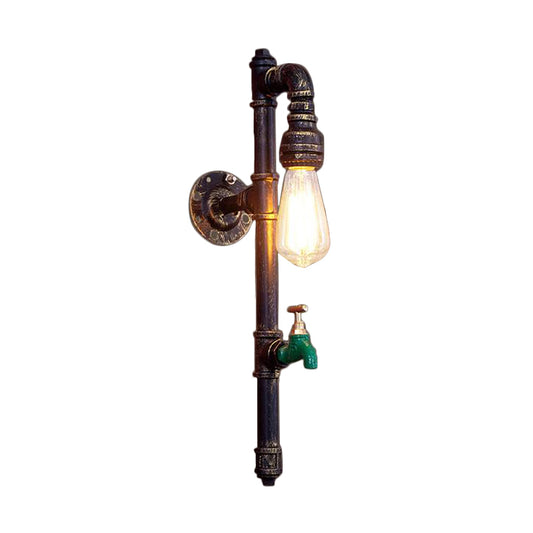 1-Bulb Pencil Pipe Arm Sconce Lighting Vintage Bronze Metallic Wall Mounted Lamp with Water Tap Decoration Clearhalo 'Art deco wall lights' 'Cast Iron' 'Glass' 'Industrial wall lights' 'Industrial' 'Middle century wall lights' 'Modern' 'Rustic wall lights' 'Tiffany' 'Traditional wall lights' 'Wall Lamps & Sconces' 'Wall Lights' Lighting' 519141