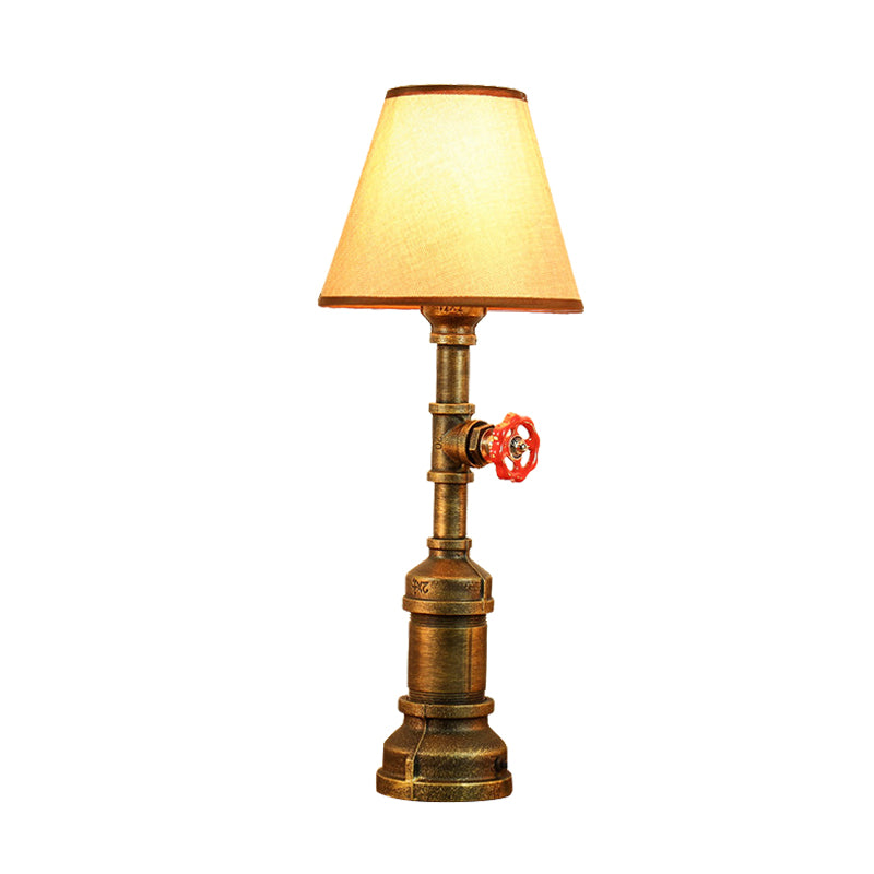 1 Head Desk Lighting Farmhouse Cone Beige Fabric Shade Table Lamp with Bronze Metal Base Clearhalo 'Lamps' 'Table Lamps' Lighting' 519156