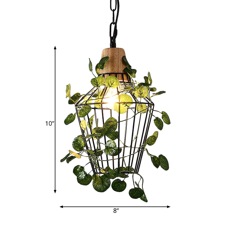 1 Bulb Cage Hanging Pendant Vintage Black Metal LED Plant Ceiling Hang Fixture for Restaurant Clearhalo 'Art Deco Pendants' 'Black' 'Cast Iron' 'Ceiling Lights' 'Ceramic' 'Crystal' 'Industrial Pendants' 'Industrial' 'Metal' 'Middle Century Pendants' 'Pendant Lights' 'Pendants' 'Rustic Pendants' 'Tiffany' Lighting' 519199