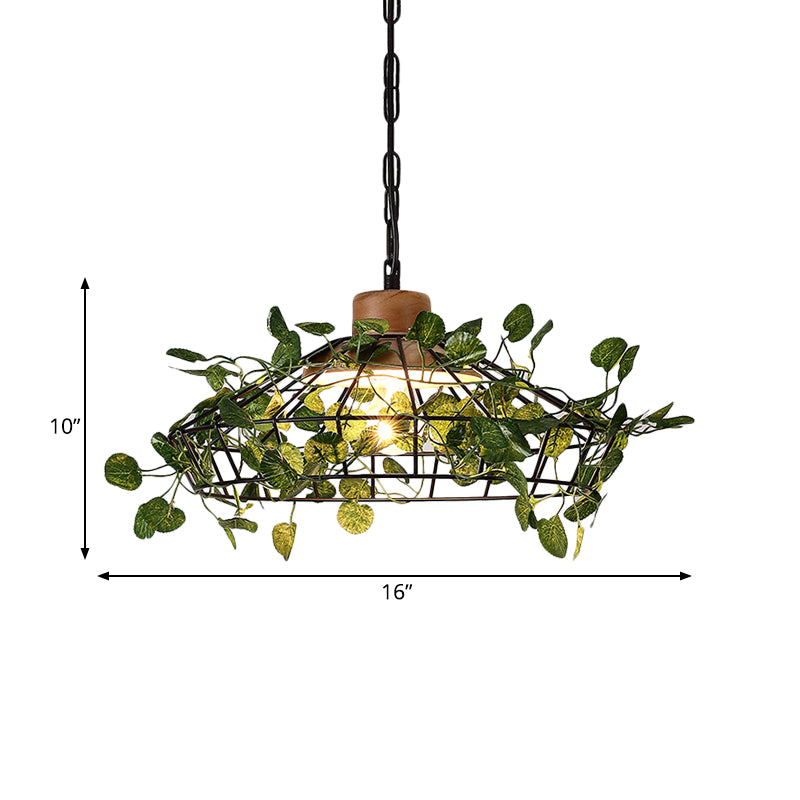 1 Bulb Cage Hanging Pendant Vintage Black Metal LED Plant Ceiling Hang Fixture for Restaurant Clearhalo 'Art Deco Pendants' 'Black' 'Cast Iron' 'Ceiling Lights' 'Ceramic' 'Crystal' 'Industrial Pendants' 'Industrial' 'Metal' 'Middle Century Pendants' 'Pendant Lights' 'Pendants' 'Rustic Pendants' 'Tiffany' Lighting' 519204