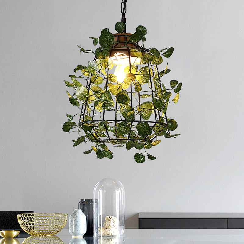 1 Bulb Cage Hanging Pendant Vintage Black Metal LED Plant Ceiling Hang Fixture for Restaurant Black B Clearhalo 'Art Deco Pendants' 'Black' 'Cast Iron' 'Ceiling Lights' 'Ceramic' 'Crystal' 'Industrial Pendants' 'Industrial' 'Metal' 'Middle Century Pendants' 'Pendant Lights' 'Pendants' 'Rustic Pendants' 'Tiffany' Lighting' 519205