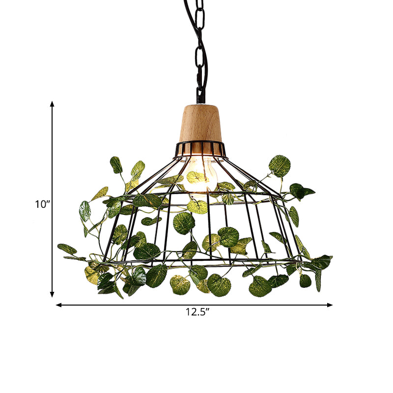1 Bulb Cage Hanging Pendant Vintage Black Metal LED Plant Ceiling Hang Fixture for Restaurant Clearhalo 'Art Deco Pendants' 'Black' 'Cast Iron' 'Ceiling Lights' 'Ceramic' 'Crystal' 'Industrial Pendants' 'Industrial' 'Metal' 'Middle Century Pendants' 'Pendant Lights' 'Pendants' 'Rustic Pendants' 'Tiffany' Lighting' 519214