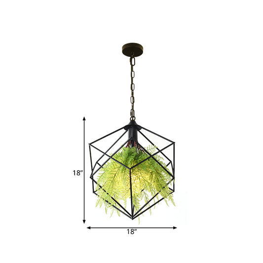 Industrial Geometric Plant Hanging Pendant 1 Bulb 18"/21.5" W Metal LED Suspension Light in Black for Restaurant Clearhalo 'Art Deco Pendants' 'Black' 'Cast Iron' 'Ceiling Lights' 'Ceramic' 'Crystal' 'Industrial Pendants' 'Industrial' 'Metal' 'Middle Century Pendants' 'Pendant Lights' 'Pendants' 'Rustic Pendants' 'Tiffany' Lighting' 519244