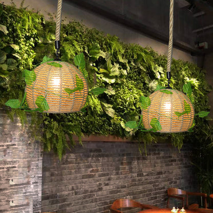 hanging plant lamp 1 Bulb Dome Pendant Light Vintage Beige Hemp Rope LED Plant Hanging Lamp for Restaurant