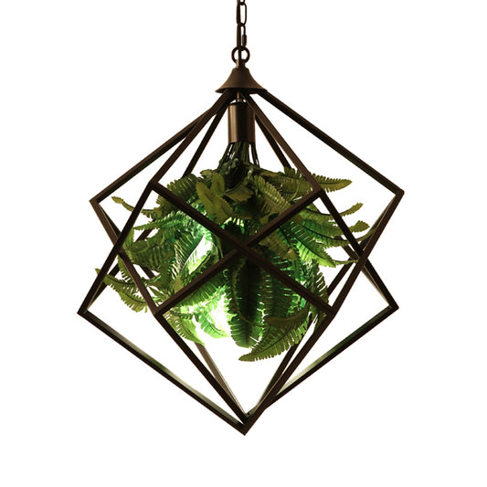 Metal Geometric Hanging Ceiling Light Retro 1 Bulb Restaurant LED Suspension Lamp in Black with Plant, 18"/21.5" Wide Clearhalo 'Art Deco Pendants' 'Black' 'Cast Iron' 'Ceiling Lights' 'Ceramic' 'Crystal' 'Industrial Pendants' 'Industrial' 'Metal' 'Middle Century Pendants' 'Pendant Lights' 'Pendants' 'Rustic Pendants' 'Tiffany' Lighting' 519318