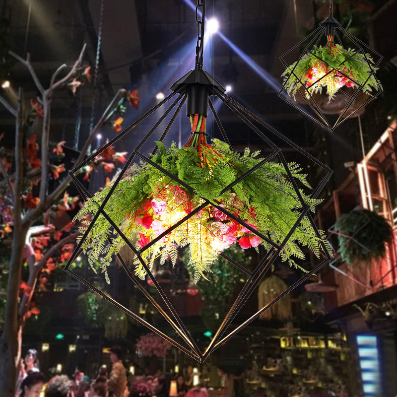 Industrial Geometric Plant Hanging Light 1 Bulb Metal LED Ceiling Suspension Lamp in Black, 16"/19.5"/23.5" Wide Clearhalo 'Art Deco Pendants' 'Black' 'Cast Iron' 'Ceiling Lights' 'Ceramic' 'Crystal' 'Industrial Pendants' 'Industrial' 'Metal' 'Middle Century Pendants' 'Pendant Lights' 'Pendants' 'Rustic Pendants' 'Tiffany' Lighting' 519414