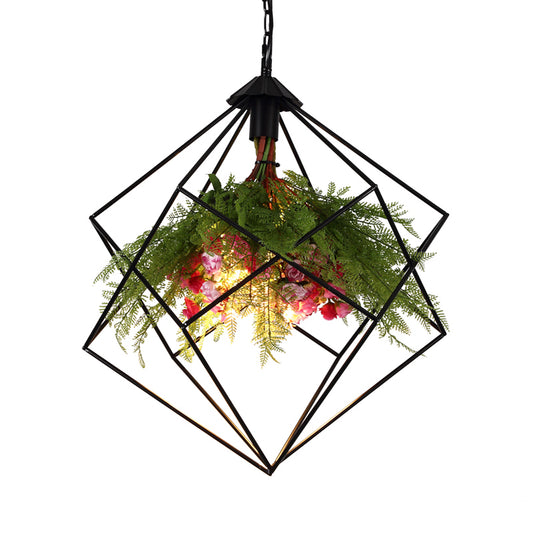 Industrial Geometric Plant Hanging Light 1 Bulb Metal LED Ceiling Suspension Lamp in Black, 16"/19.5"/23.5" Wide Clearhalo 'Art Deco Pendants' 'Black' 'Cast Iron' 'Ceiling Lights' 'Ceramic' 'Crystal' 'Industrial Pendants' 'Industrial' 'Metal' 'Middle Century Pendants' 'Pendant Lights' 'Pendants' 'Rustic Pendants' 'Tiffany' Lighting' 519415