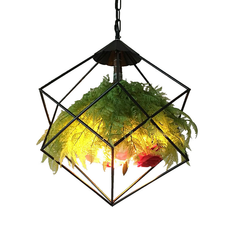 18"/21.5" Wide 1 Head Metal Pendant Lamp Antique Black Geometric Restaurant LED Down Lighting with Plant Decoration Clearhalo 'Art Deco Pendants' 'Black' 'Cast Iron' 'Ceiling Lights' 'Ceramic' 'Crystal' 'Industrial Pendants' 'Industrial' 'Metal' 'Middle Century Pendants' 'Pendant Lights' 'Pendants' 'Rustic Pendants' 'Tiffany' Lighting' 519422