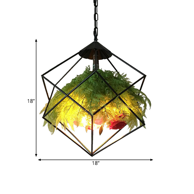 18"/21.5" Wide 1 Head Metal Pendant Lamp Antique Black Geometric Restaurant LED Down Lighting with Plant Decoration Clearhalo 'Art Deco Pendants' 'Black' 'Cast Iron' 'Ceiling Lights' 'Ceramic' 'Crystal' 'Industrial Pendants' 'Industrial' 'Metal' 'Middle Century Pendants' 'Pendant Lights' 'Pendants' 'Rustic Pendants' 'Tiffany' Lighting' 519424